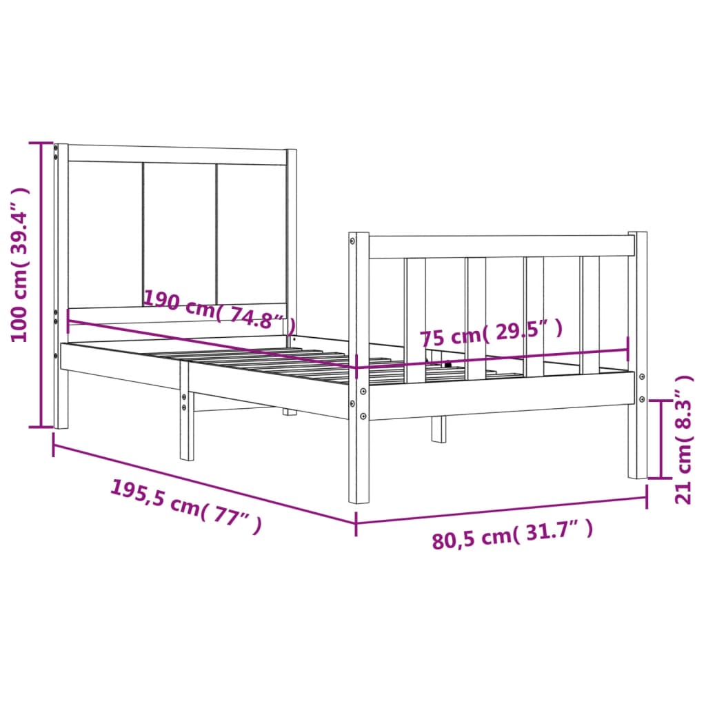 Estructura de cama individual con cabecero madera maciza blanco vidaXL