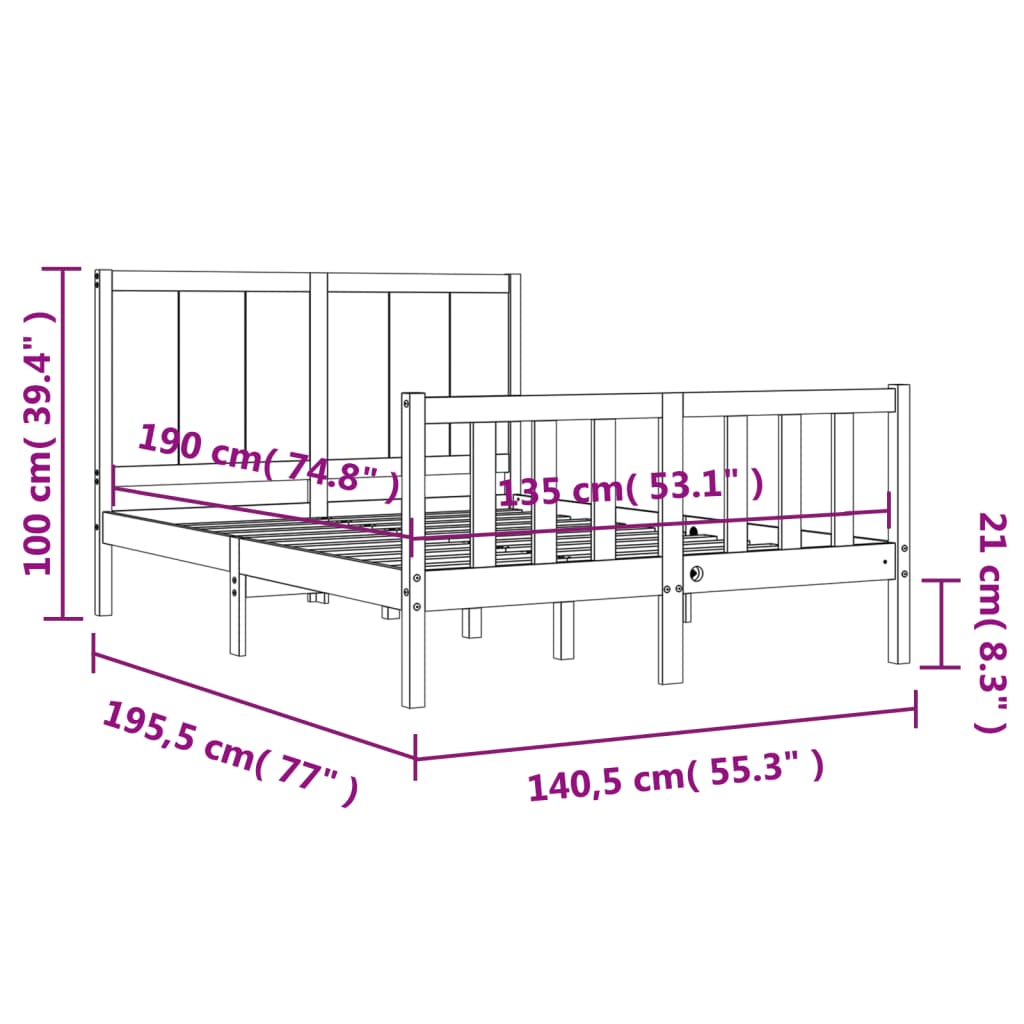 Estructura de cama de matrimonio con cabecero madera maciza vidaXL