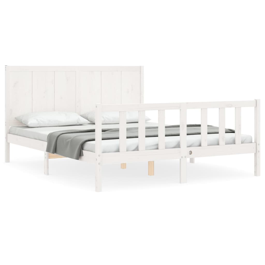 Estructura de cama matrimonio con cabecero madera maciza blanco vidaXL