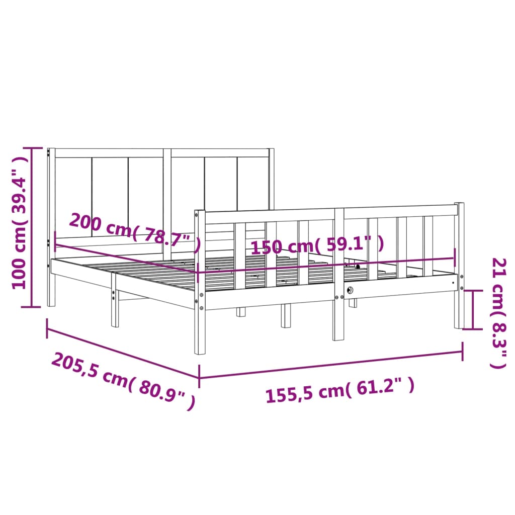 Estructura de cama matrimonio con cabecero madera maciza blanco vidaXL