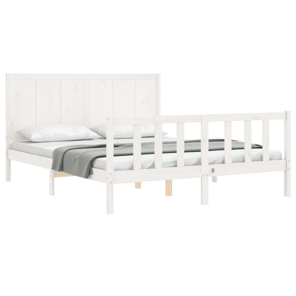 Estructura de cama matrimonio con cabecero madera maciza blanco vidaXL