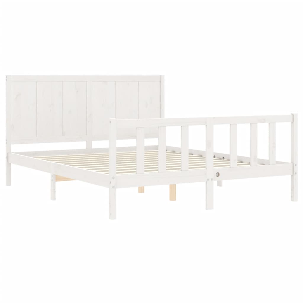 Estructura de cama matrimonio con cabecero madera maciza blanco vidaXL