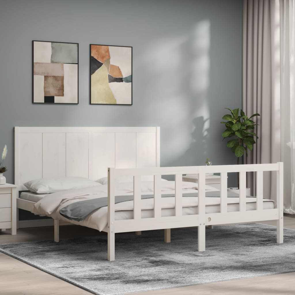 Estructura de cama matrimonio con cabecero madera maciza blanco vidaXL