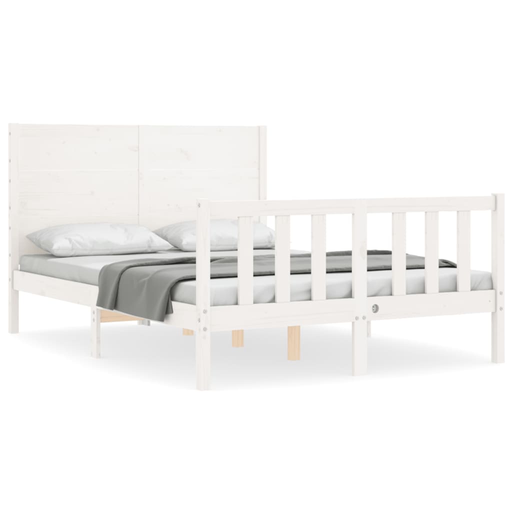 Estructura cama de matrimonio con cabecero madera maciza blanco vidaXL