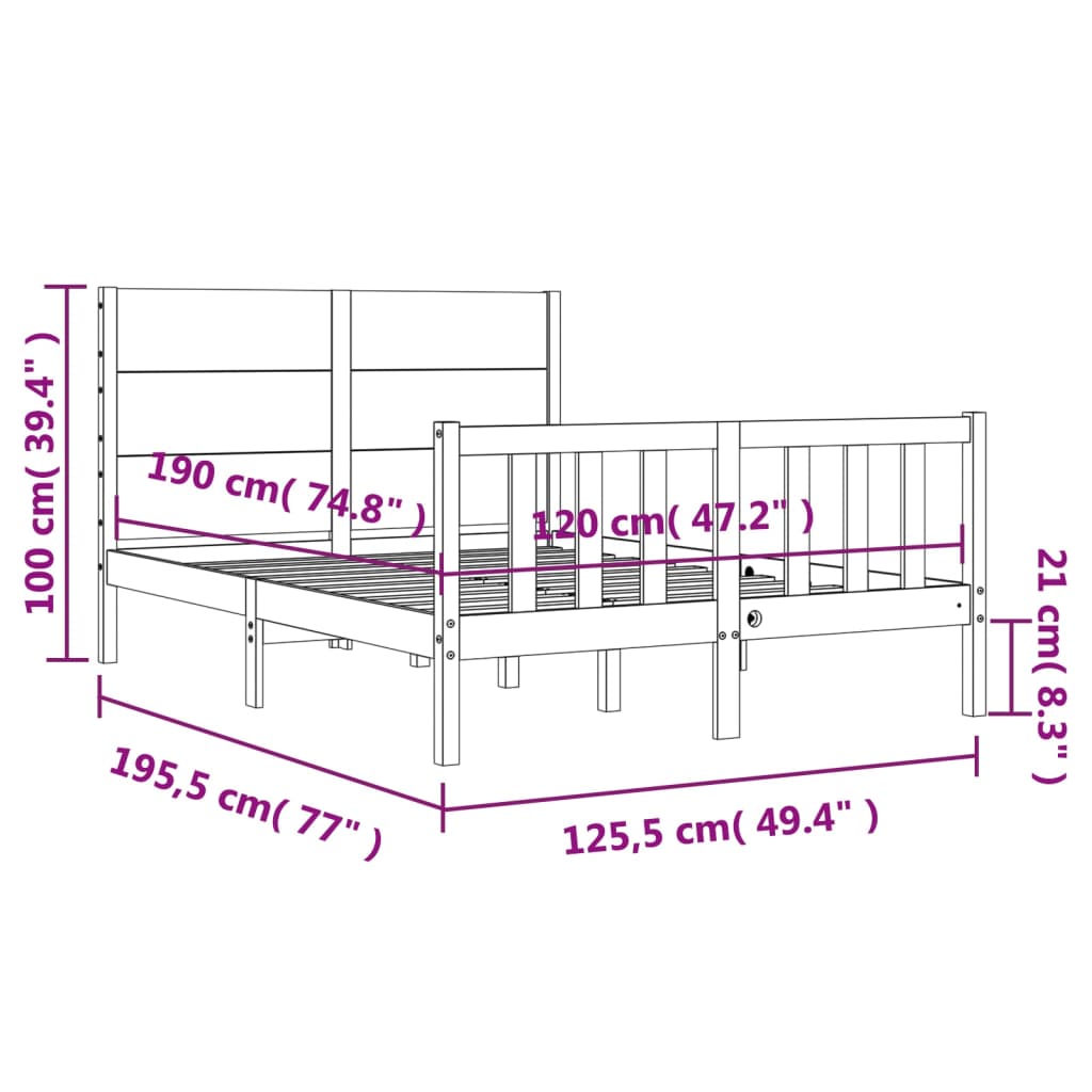 Estructura cama de matrimonio con cabecero madera maciza blanco vidaXL