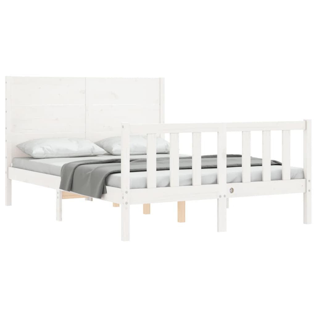 Estructura cama de matrimonio con cabecero madera maciza blanco vidaXL