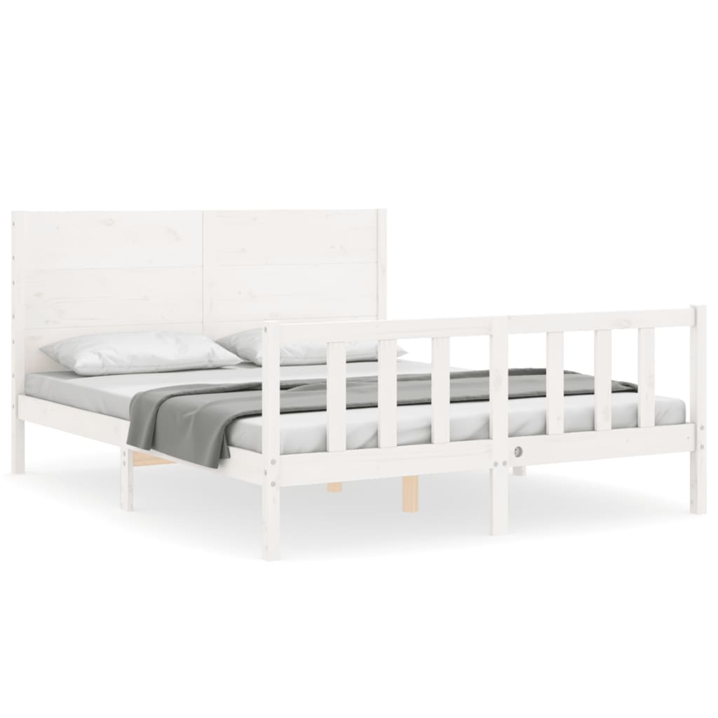 Estructura de cama matrimonio con cabecero madera maciza blanco vidaXL