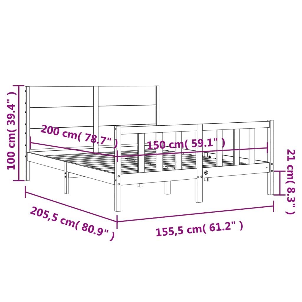 Estructura de cama matrimonio con cabecero madera maciza blanco vidaXL