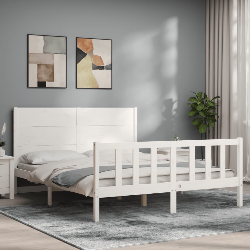 Estructura de cama matrimonio con cabecero madera maciza blanco vidaXL