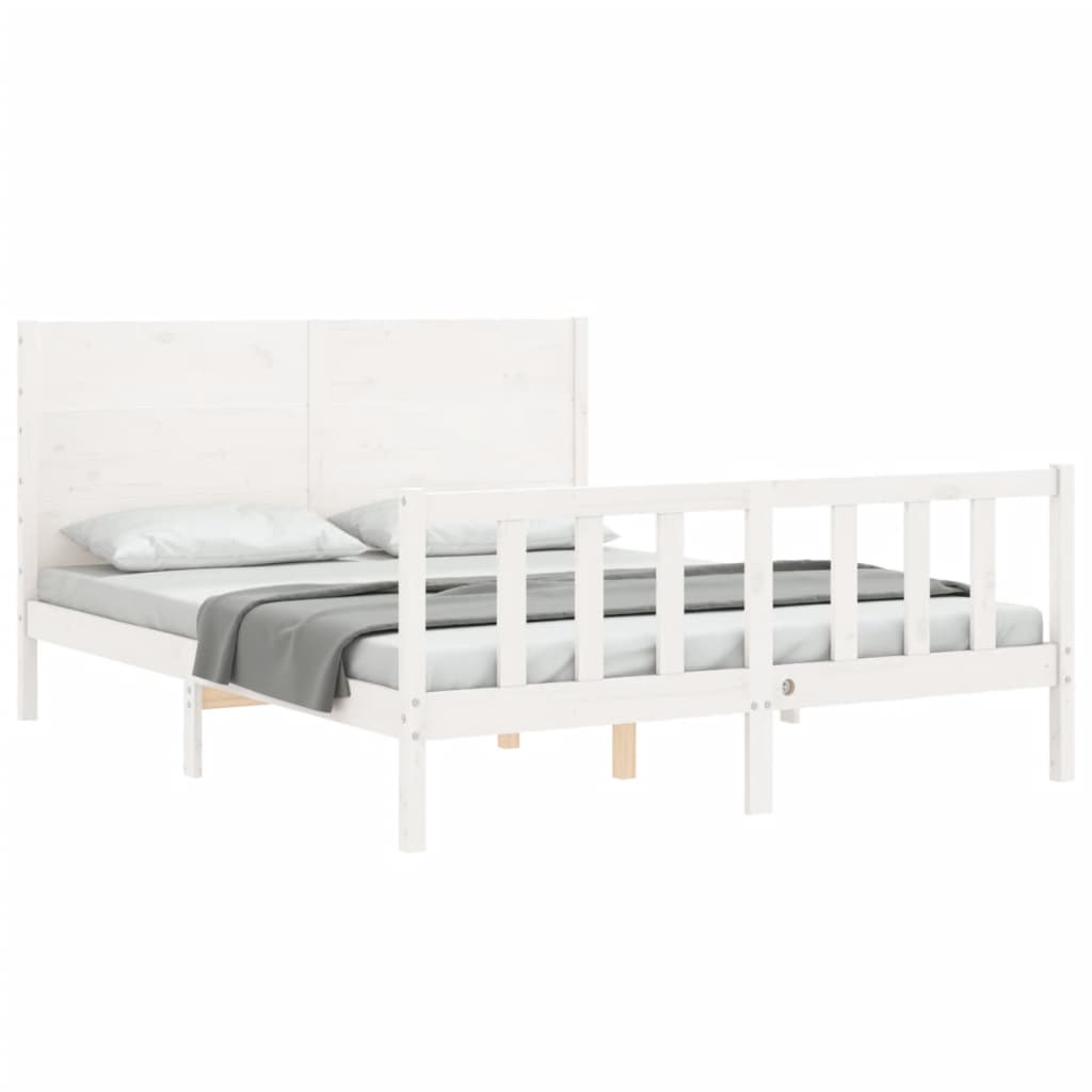 Estructura de cama matrimonio con cabecero madera maciza blanco vidaXL