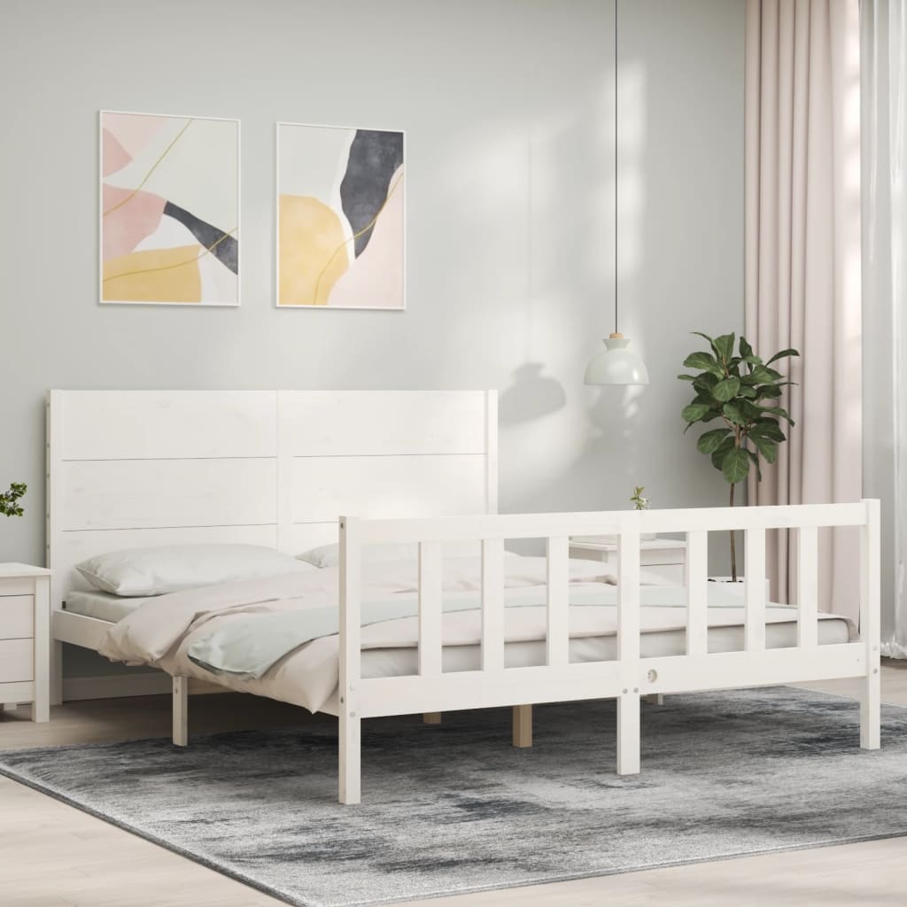 Estructura de cama matrimonio con cabecero madera maciza blanco vidaXL