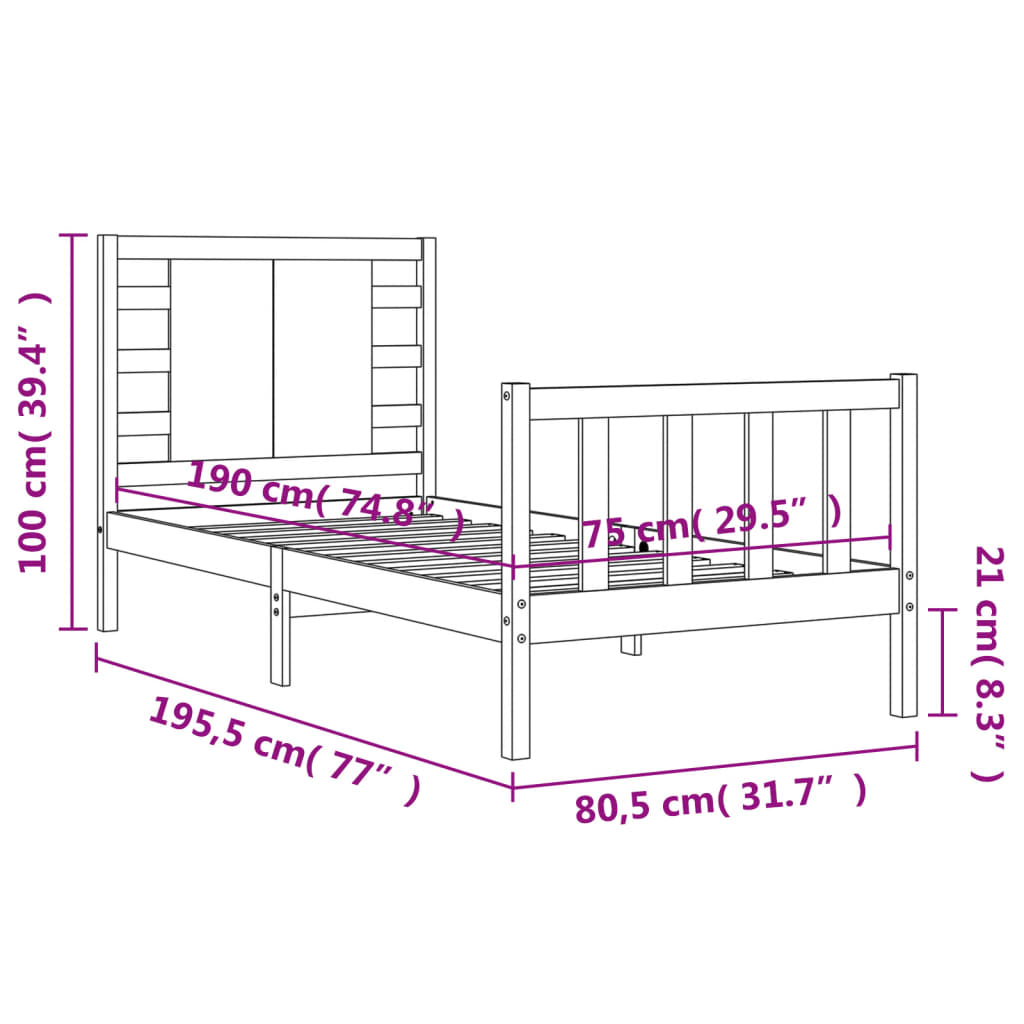 Estructura de cama individual con cabecero madera maciza vidaXL