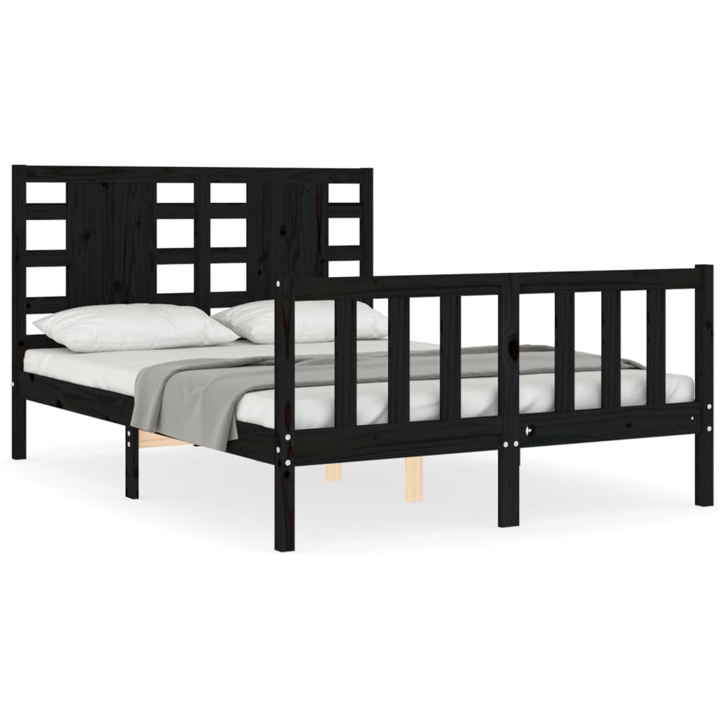 Estructura cama de matrimonio con cabecero madera maciza negro vidaXL