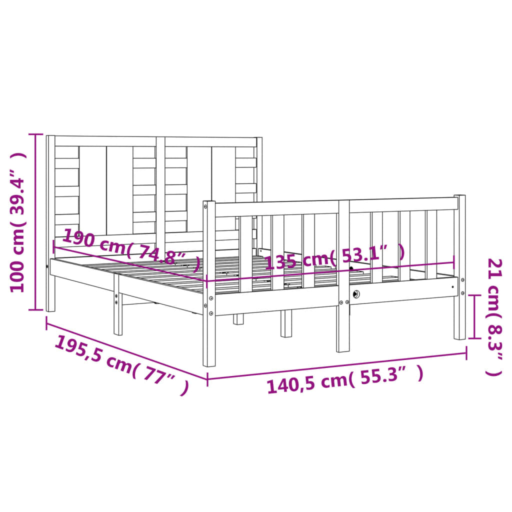 Estructura cama de matrimonio con cabecero madera maciza negro vidaXL