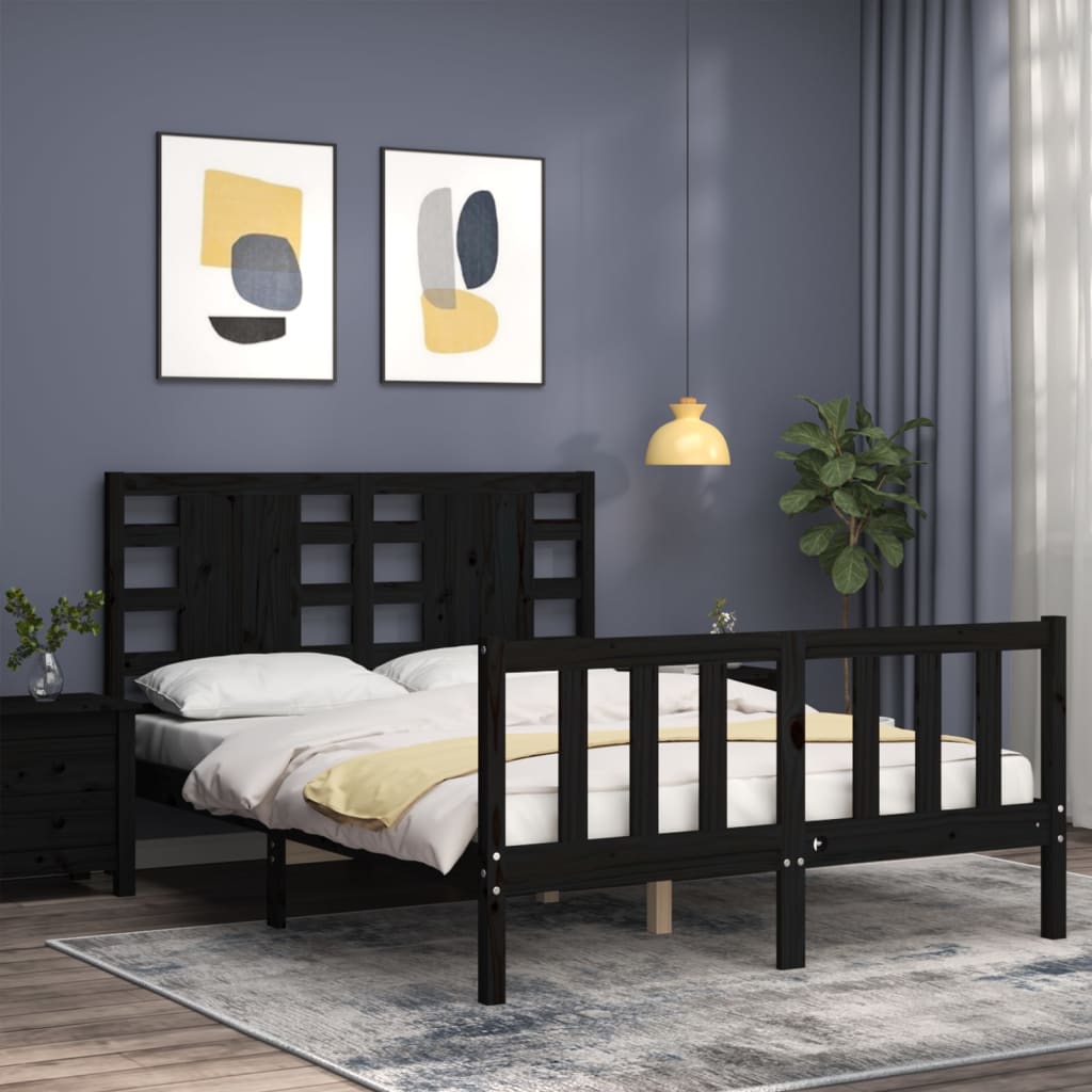 Estructura cama de matrimonio con cabecero madera maciza negro vidaXL