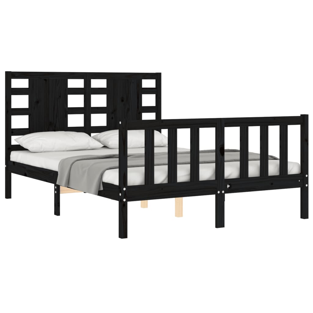 Estructura cama de matrimonio con cabecero madera maciza negro vidaXL