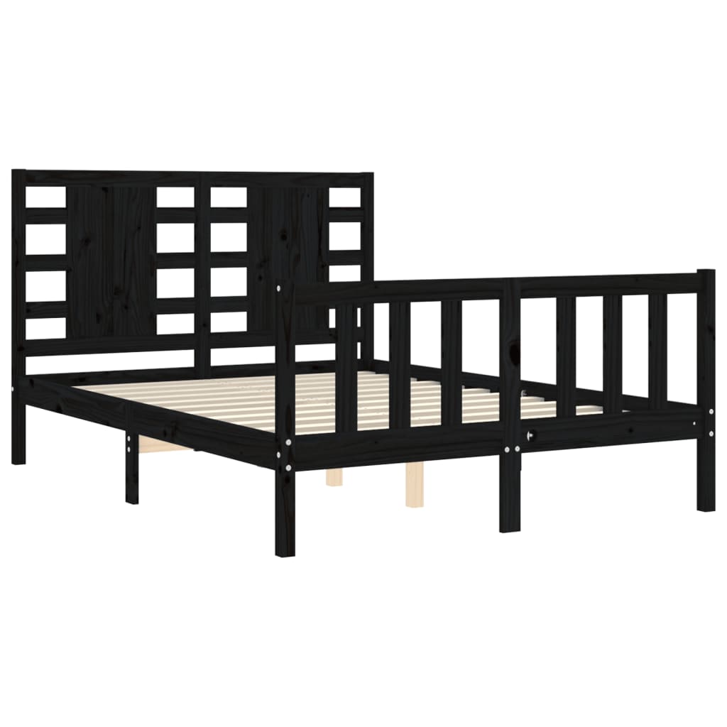 Estructura cama de matrimonio con cabecero madera maciza negro vidaXL