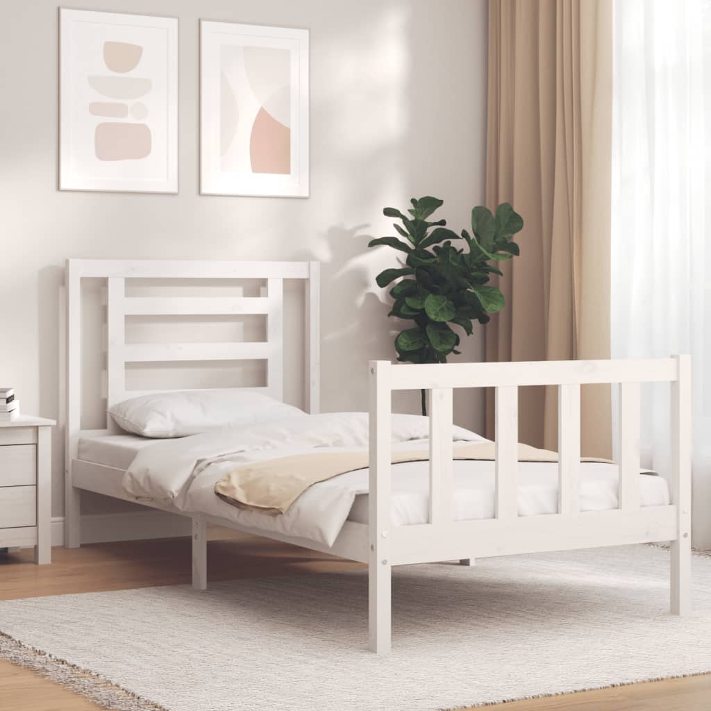 Vetonek Estructura de cama individual con cabecero madera maciza blanco