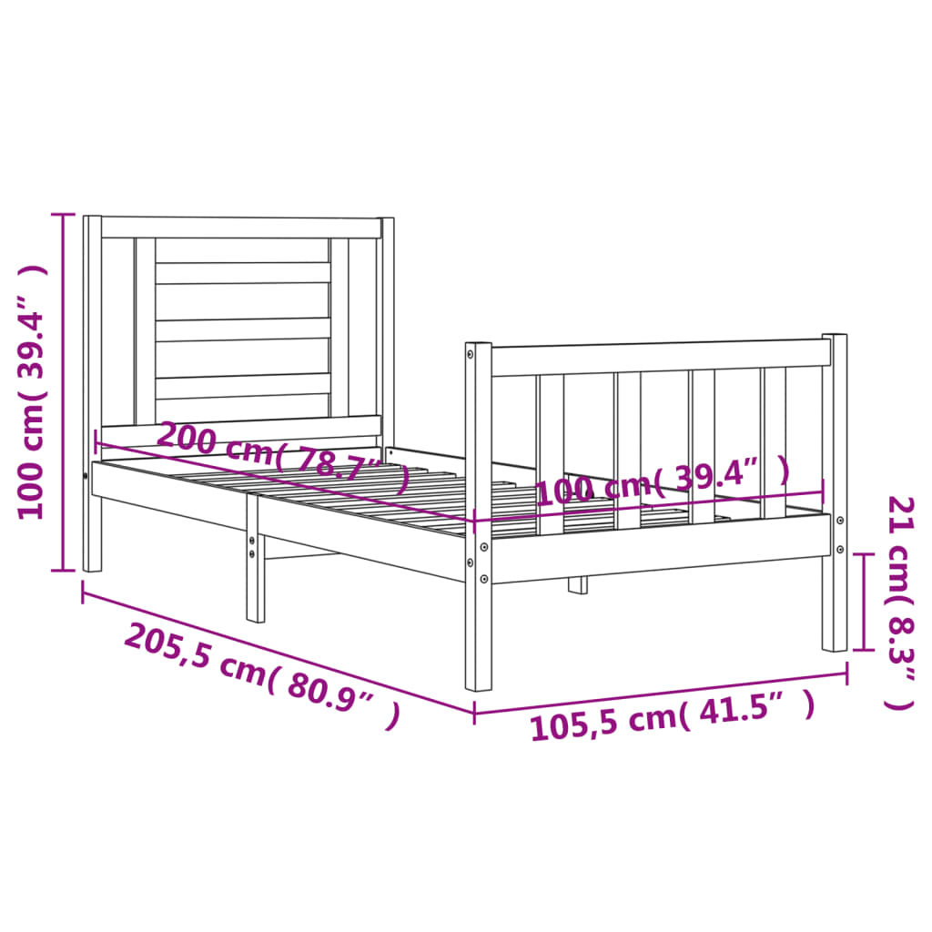 Estructura cama sin colchón madera maciza pino blanca 100x200cm vidaXL