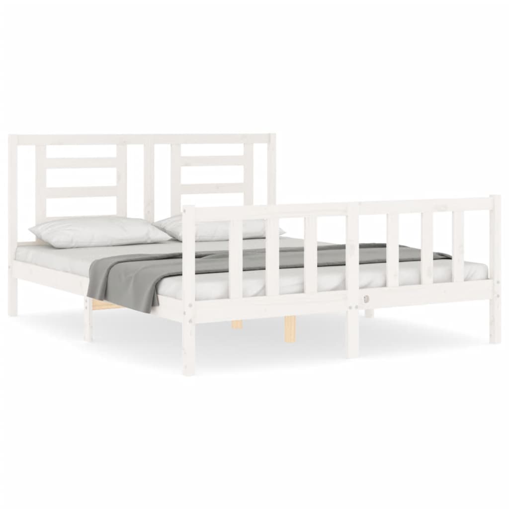 Estructura de cama matrimonio con cabecero madera maciza blanco vidaXL