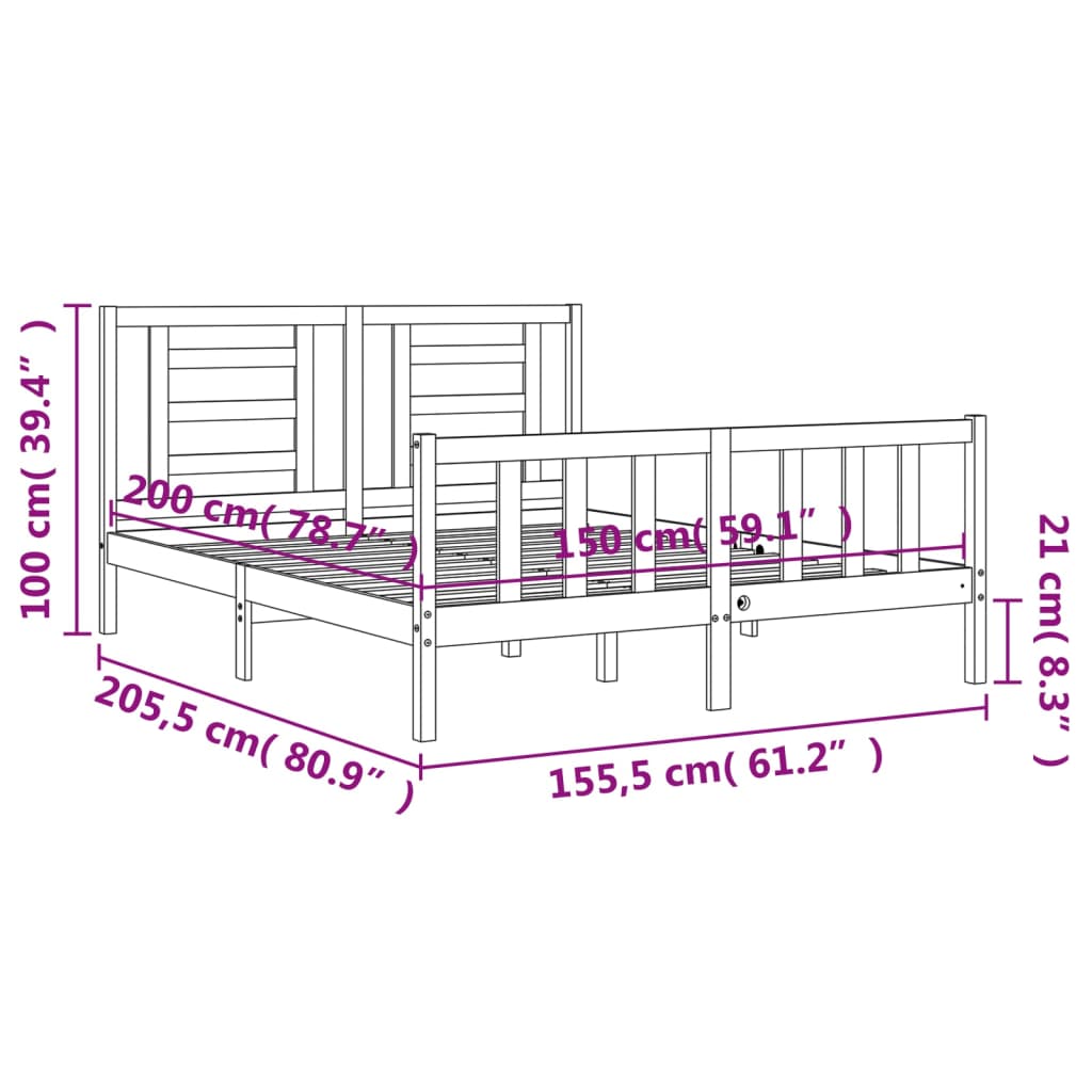 Estructura de cama matrimonio con cabecero madera maciza blanco vidaXL