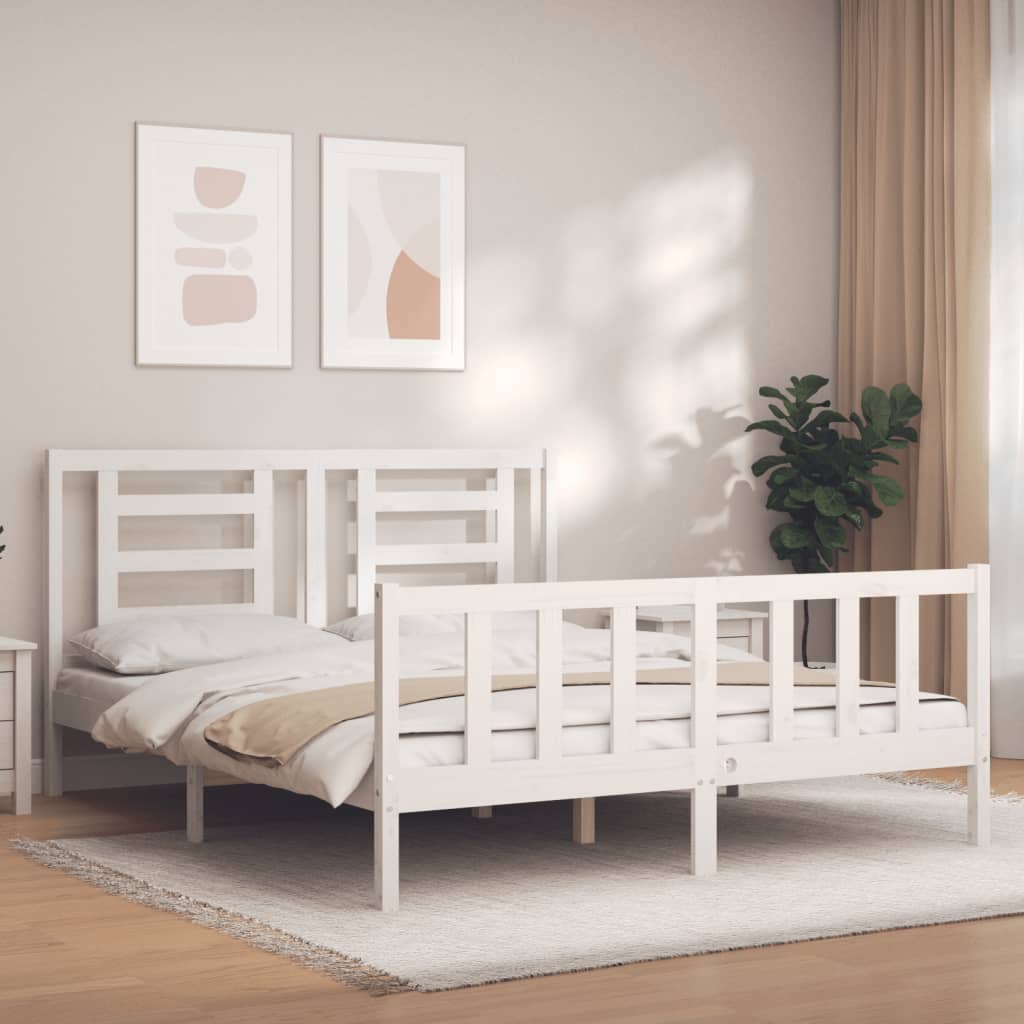 Estructura de cama matrimonio con cabecero madera maciza blanco vidaXL