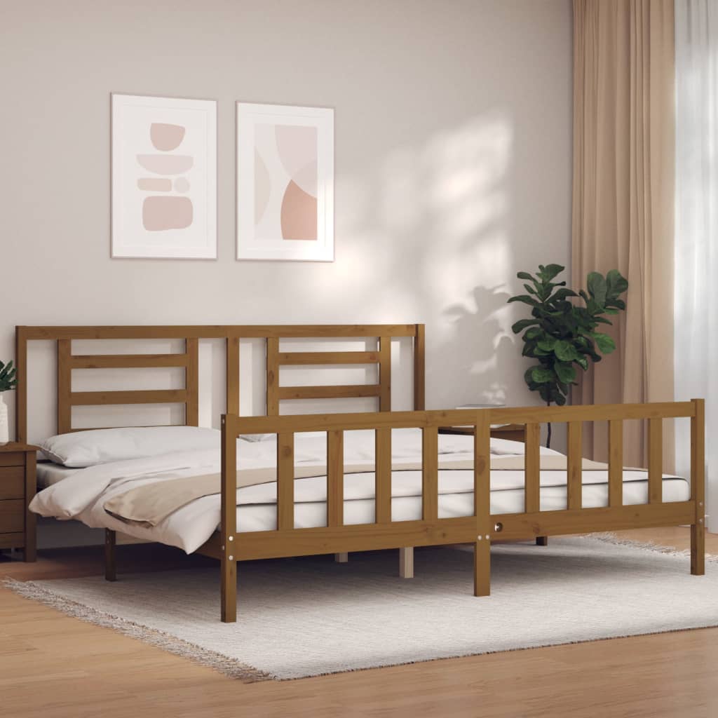 Vetonek Estructura cama y cabecero madera maciza marrón miel 200x200 cm