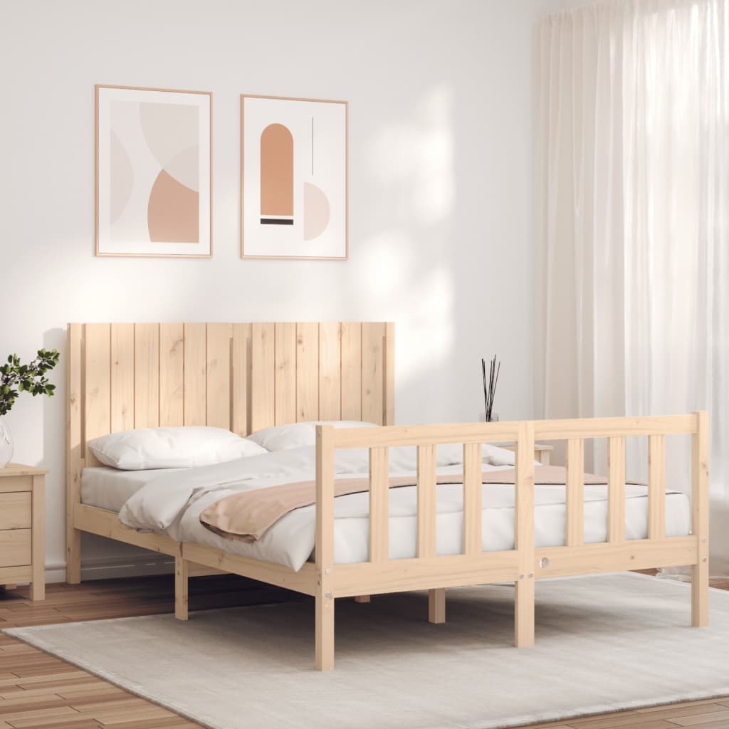 Vetonek Estructura de cama sin colchón madera maciza de pino 140x190 cm