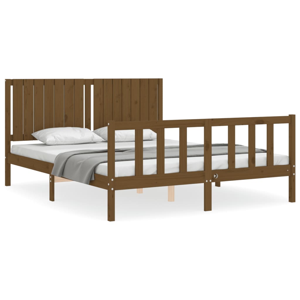 Estructura de cama matrimonio con cabecero madera marrón miel vidaXL