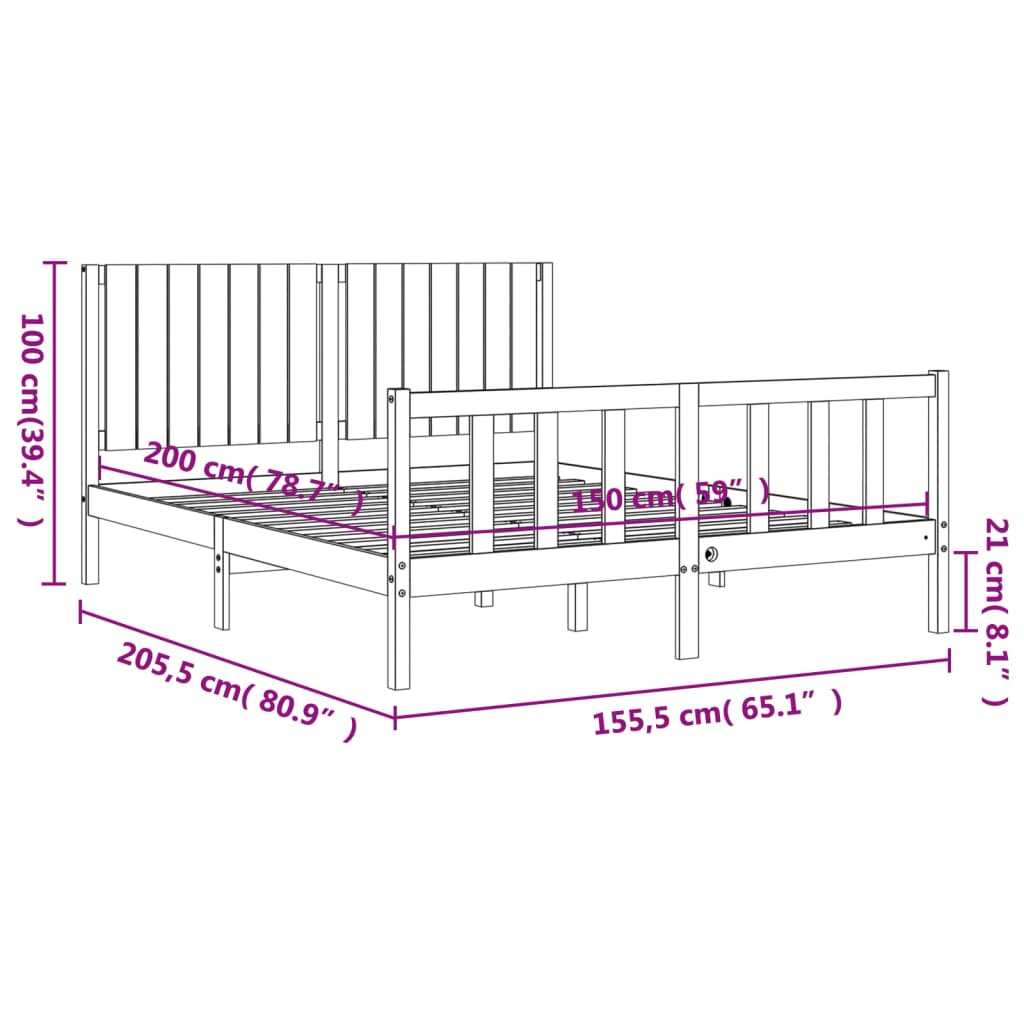 Estructura de cama matrimonio con cabecero madera marrón miel vidaXL