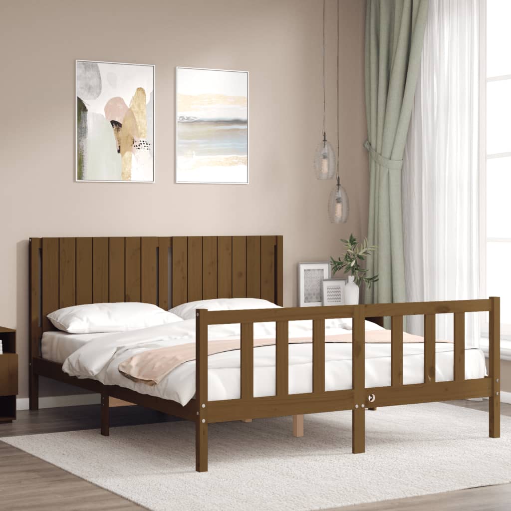 Estructura de cama matrimonio con cabecero madera marrón miel vidaXL