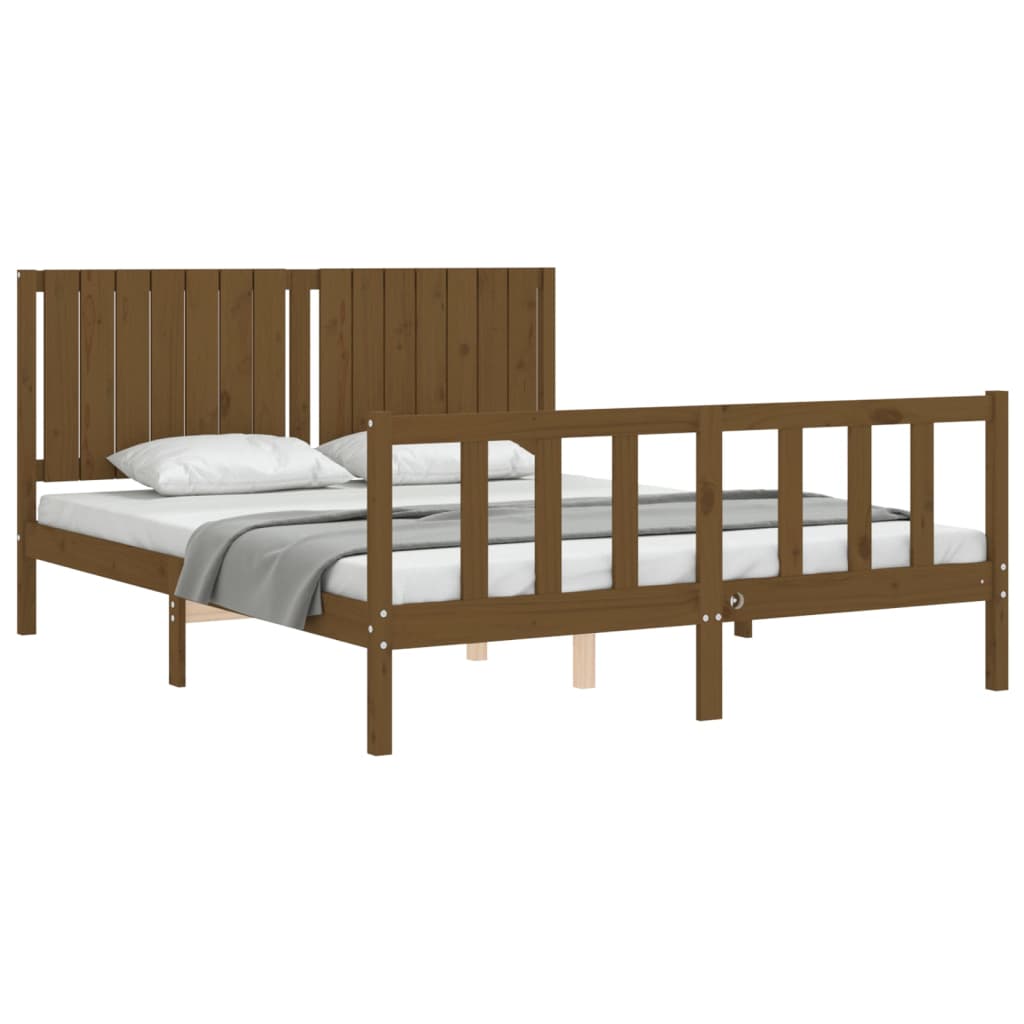 Estructura de cama matrimonio con cabecero madera marrón miel vidaXL