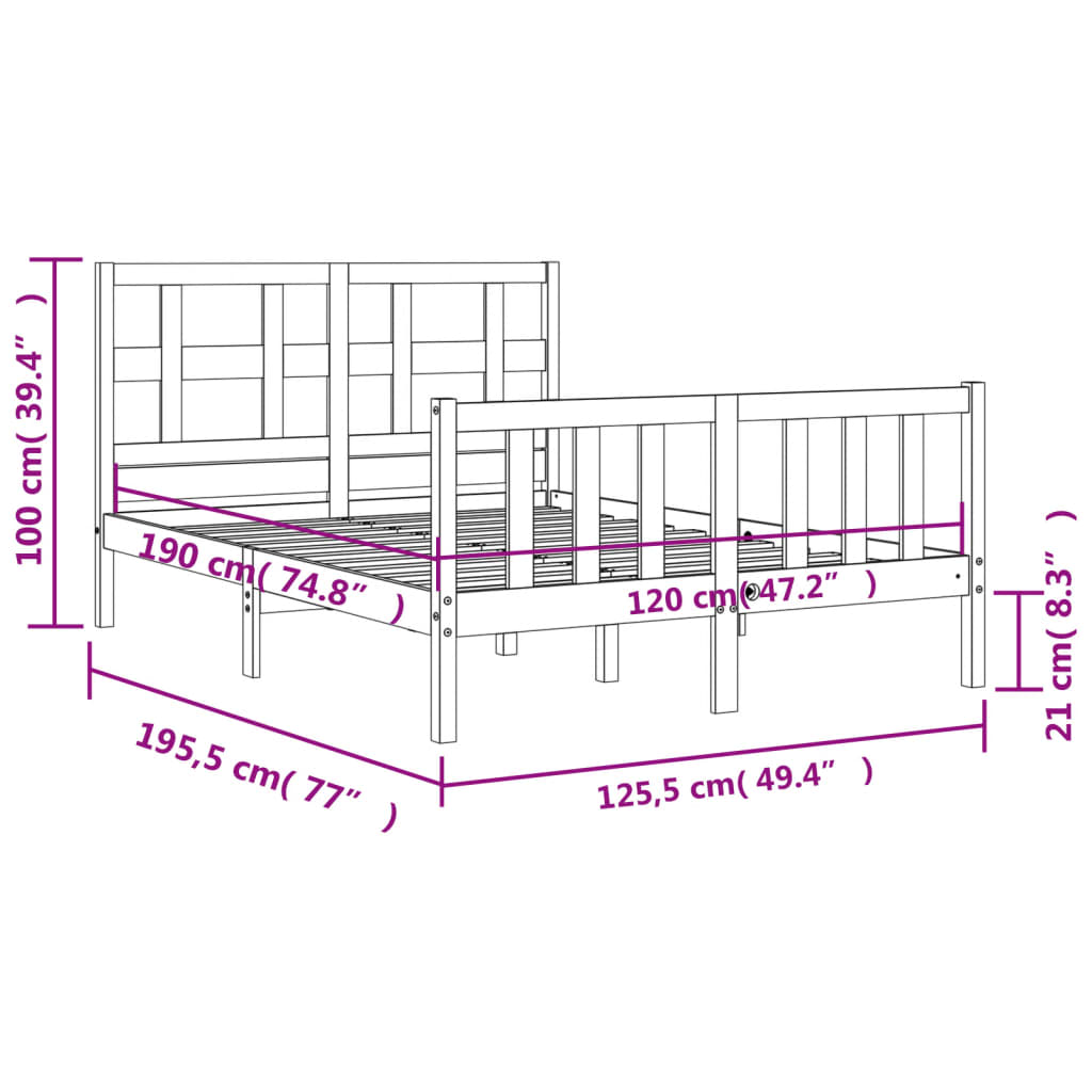 Estructura cama de matrimonio con cabecero madera maciza blanco vidaXL