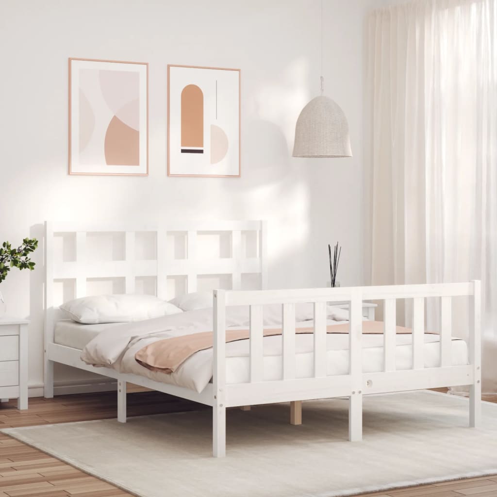 Vetonek Estructura de cama sin colchón madera de pino blanca 140x190 cm