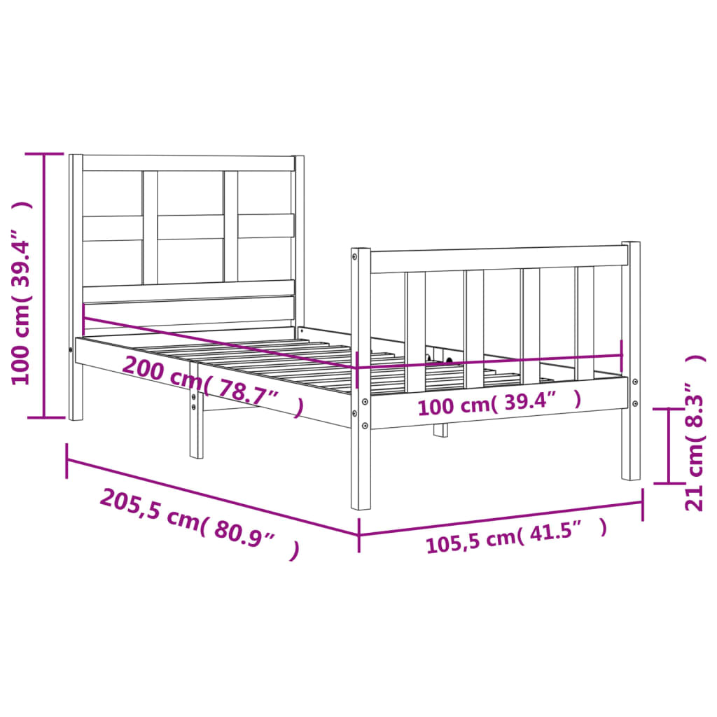 Estructura de cama sin colchón madera maciza de pino 100x200 cm vidaXL