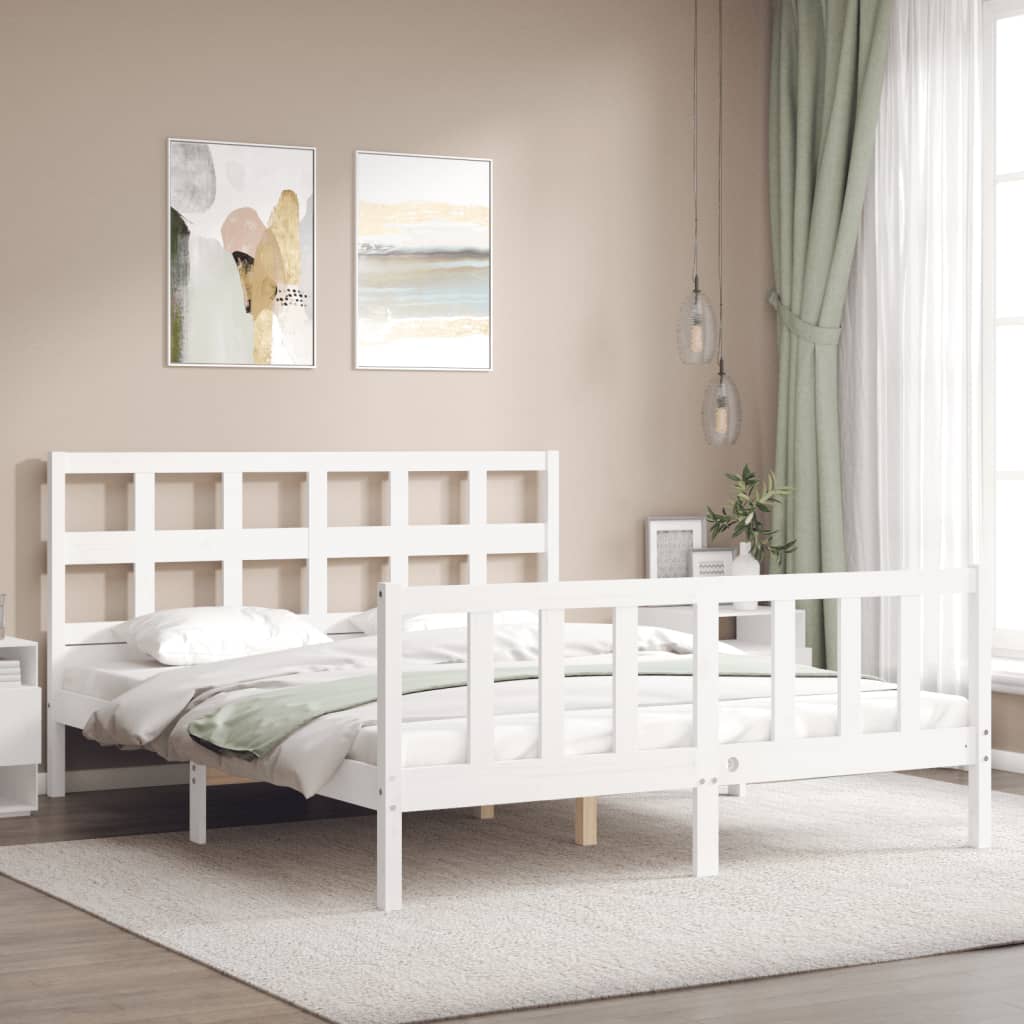 Estructura de cama matrimonio con cabecero madera maciza blanco vidaXL