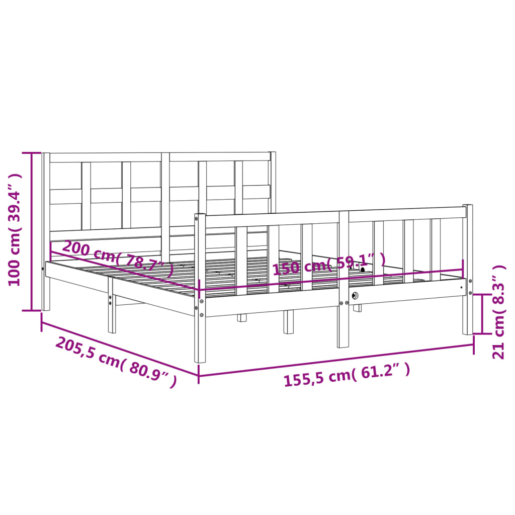 Estructura de cama matrimonio con cabecero madera maciza blanco vidaXL