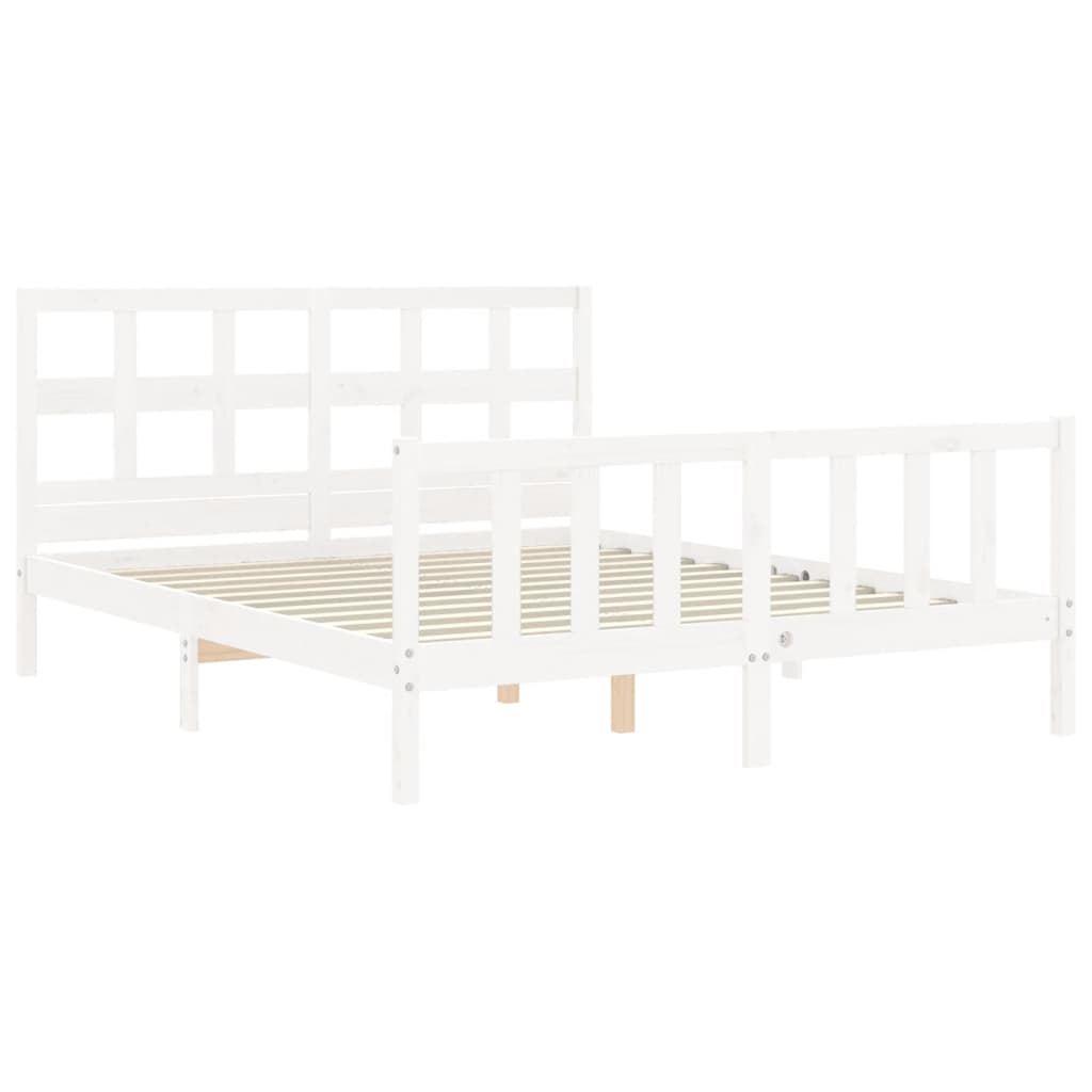 Estructura de cama matrimonio con cabecero madera maciza blanco vidaXL