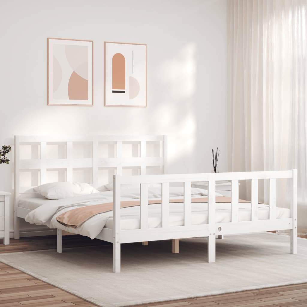 Estructura de cama matrimonio con cabecero madera maciza blanco vidaXL