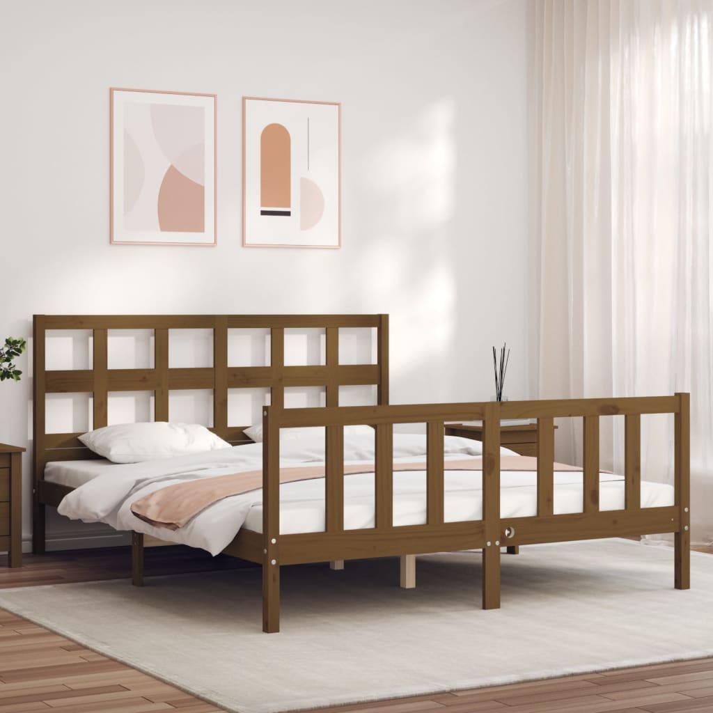 Vetonek Estructura de cama matrimonio con cabecero madera marrón miel