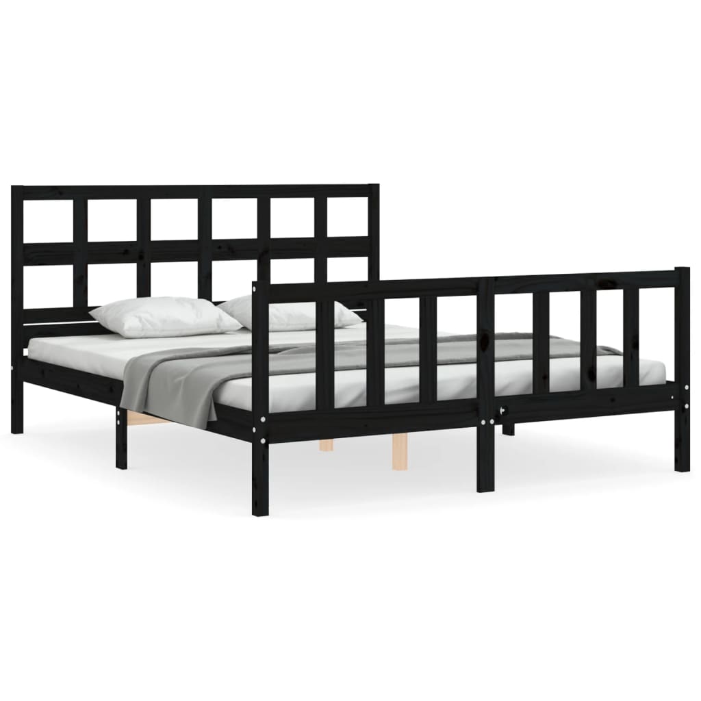 Estructura cama de matrimonio con cabecero madera maciza negro vidaXL