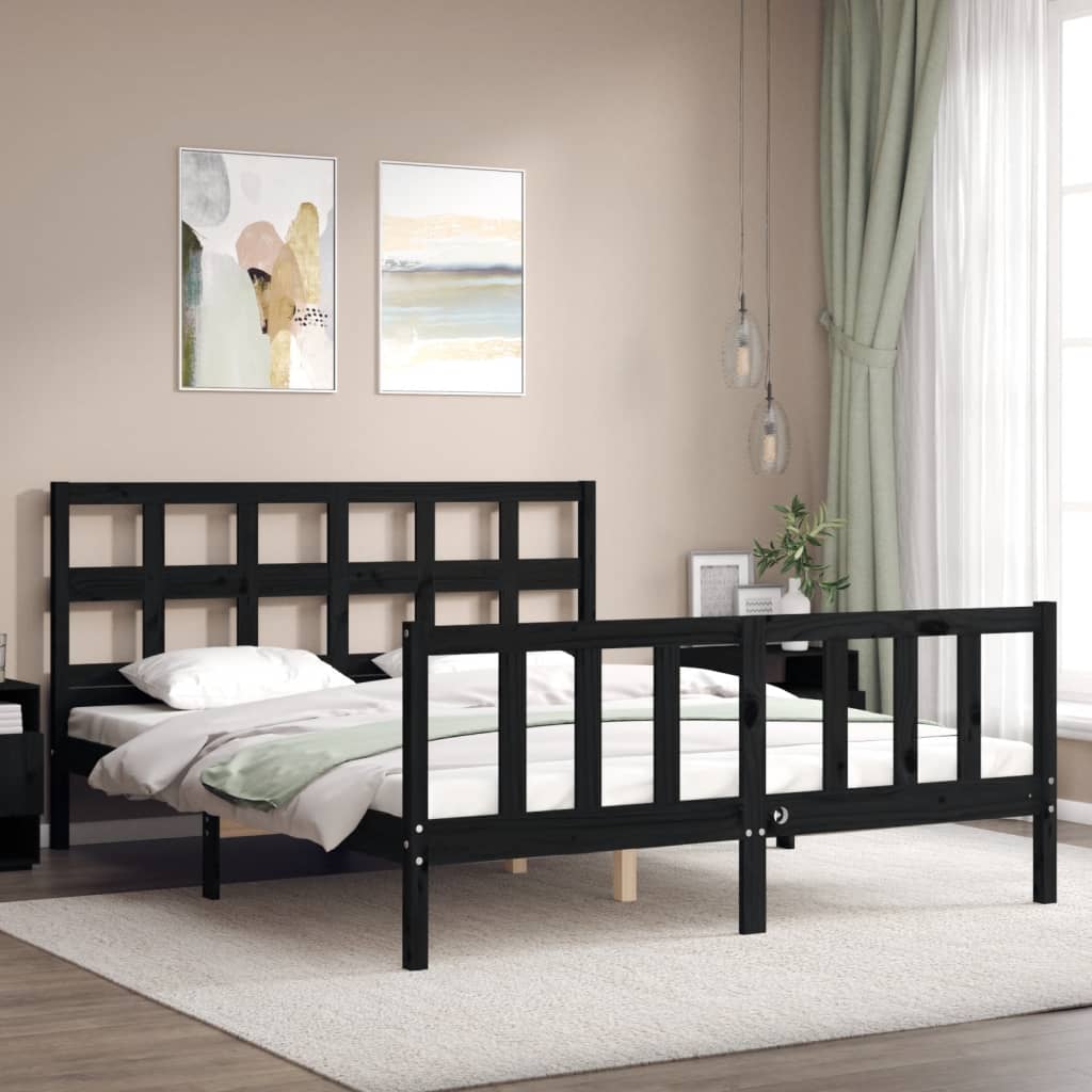 Estructura cama de matrimonio con cabecero madera maciza negro vidaXL