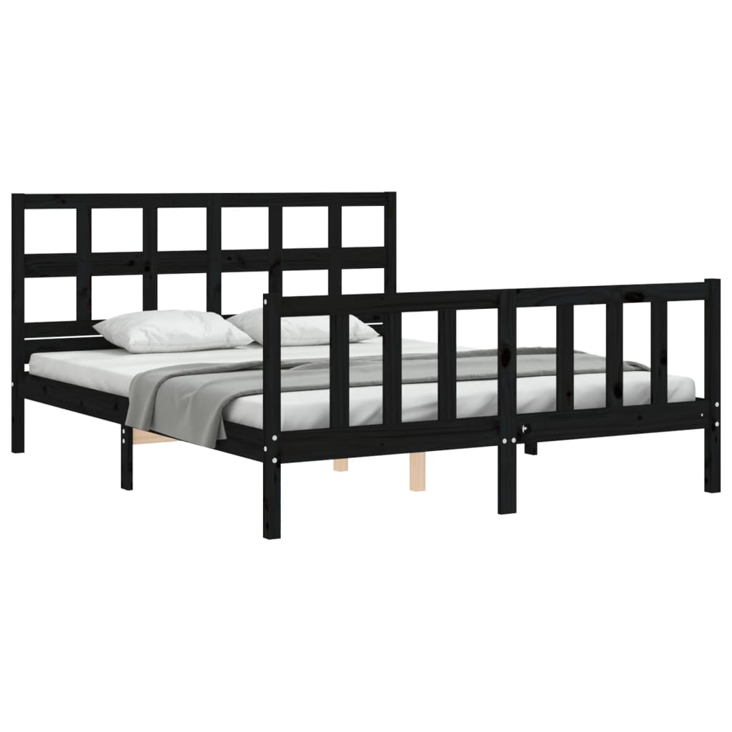 Estructura cama de matrimonio con cabecero madera maciza negro vidaXL