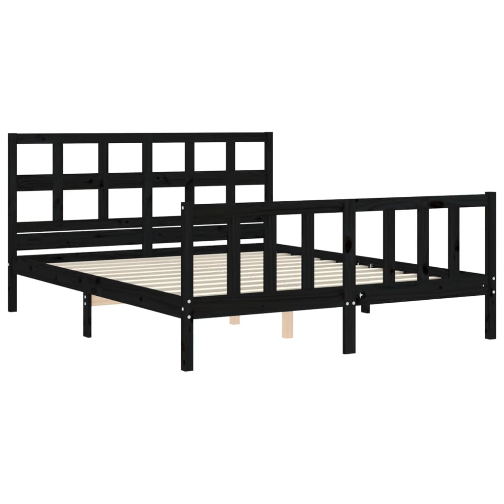 Estructura cama de matrimonio con cabecero madera maciza negro vidaXL