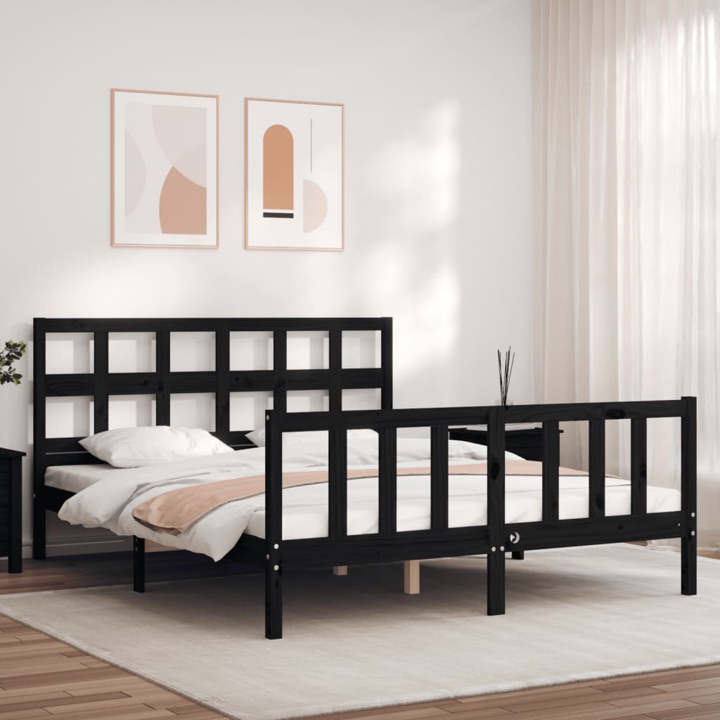 Estructura cama de matrimonio con cabecero madera maciza negro vidaXL