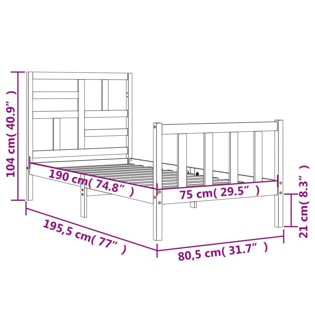 Estructura de cama individual con cabecero madera maciza vidaXL