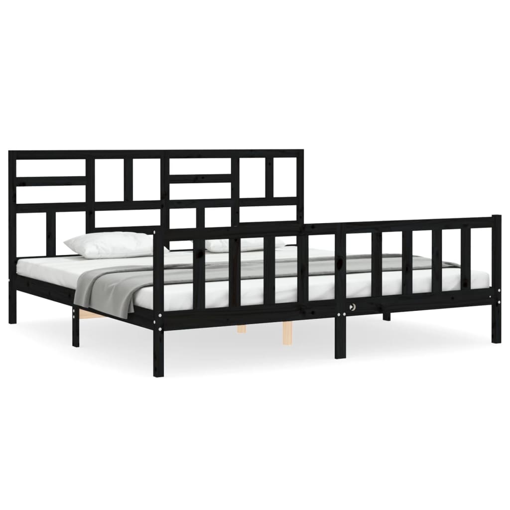 Estructura cama de matrimonio con cabecero madera maciza negro vidaXL