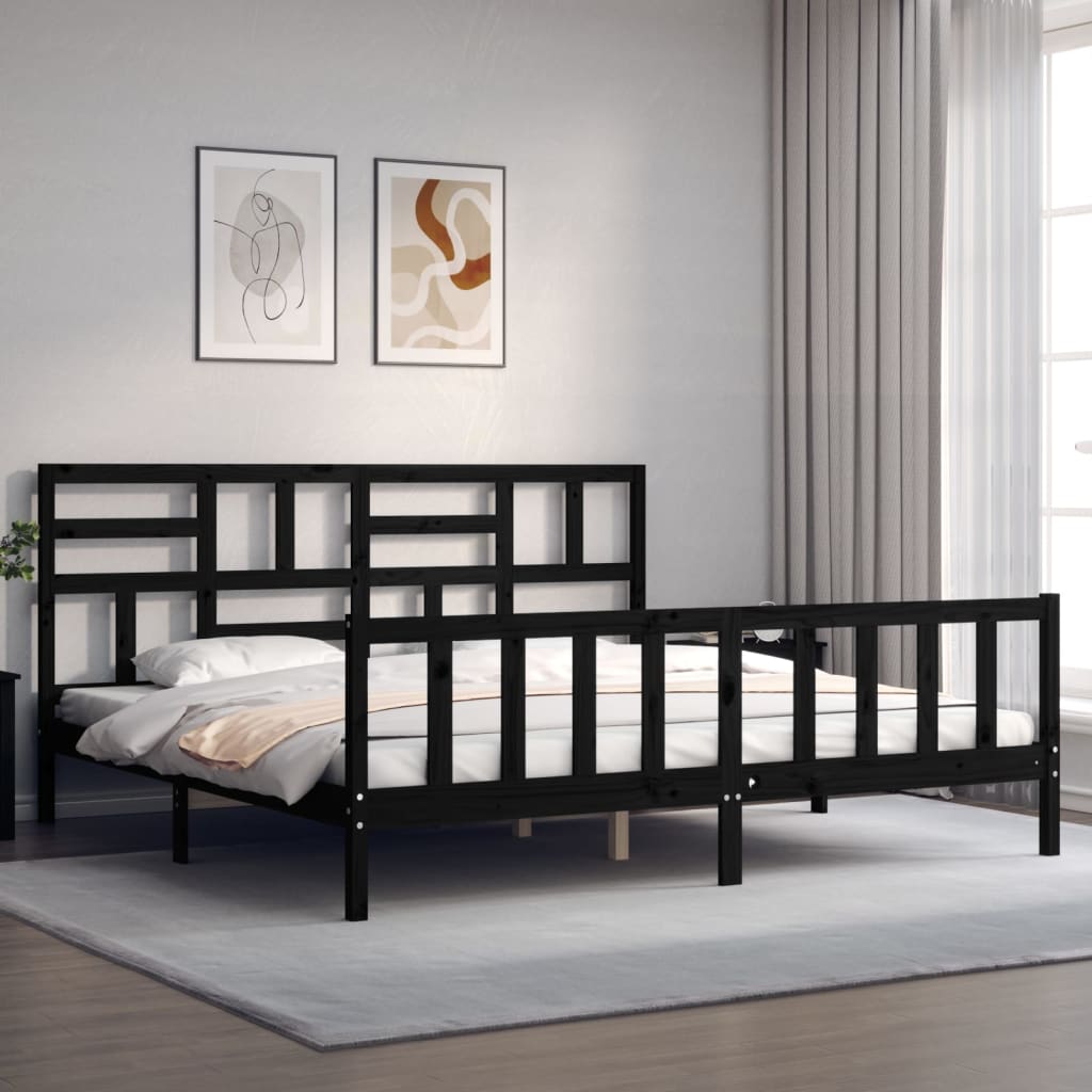 Estructura cama de matrimonio con cabecero madera maciza negro vidaXL