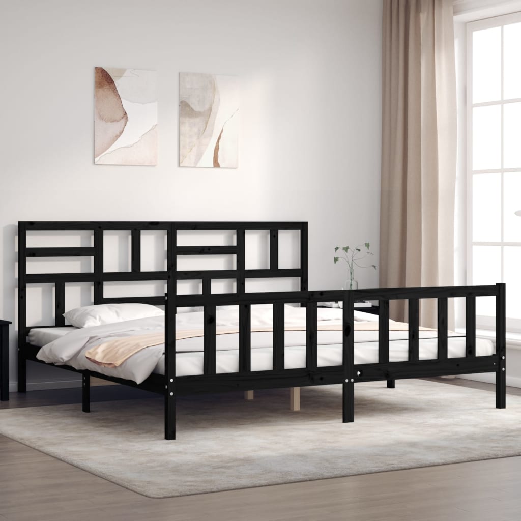 Estructura cama de matrimonio con cabecero madera maciza negro vidaXL