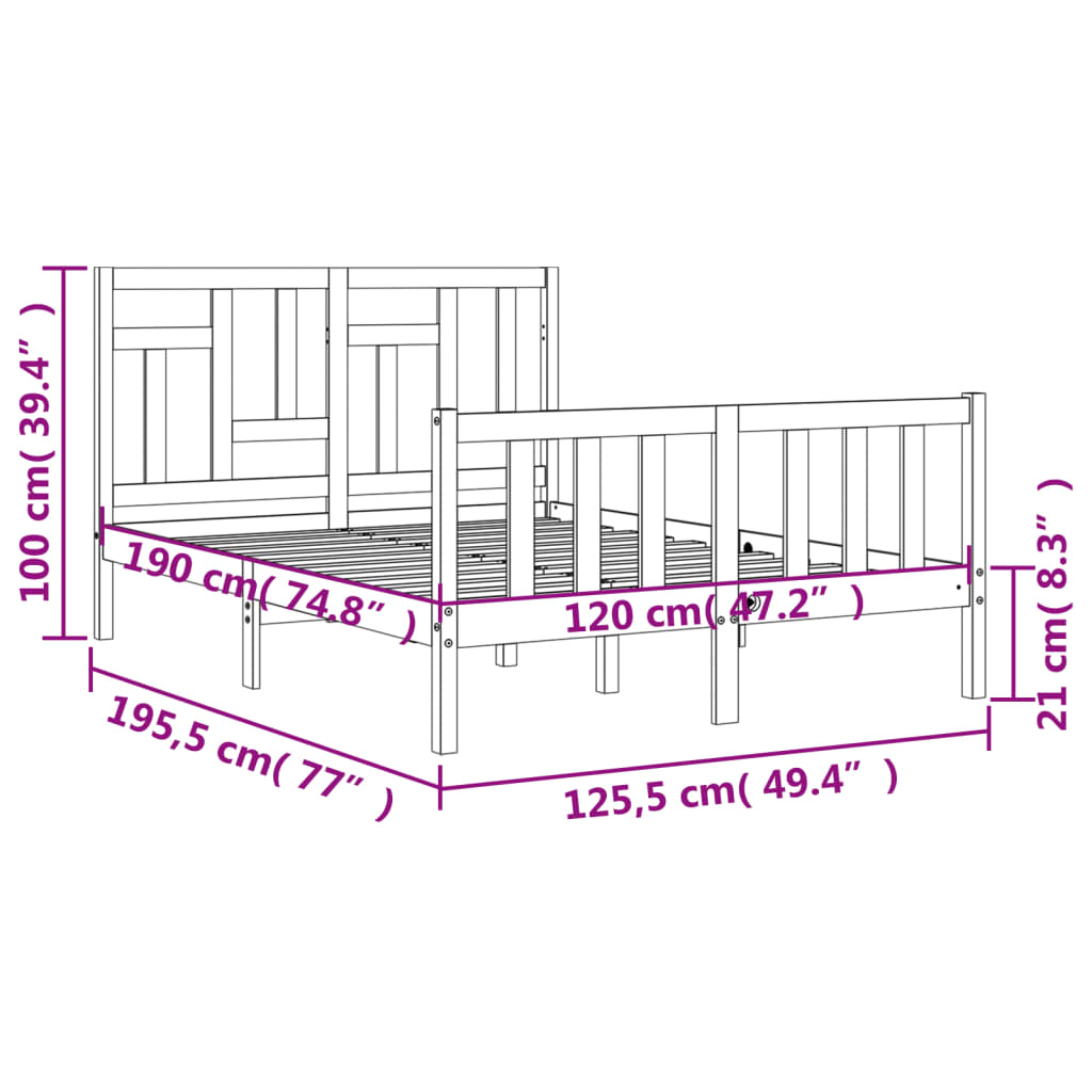 Estructura cama de matrimonio con cabecero madera maciza blanco vidaXL